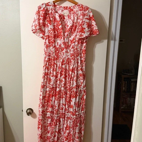 Anthropologie Somerset Maxi dress in Red and White floral pattern. - Picture 3 of 6